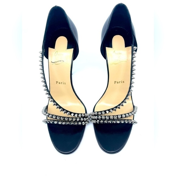 Christian Louboutin So Spike 100 Black Silver Ankle Strap Sandal Heel Pump EU 40 - Picture 4 of 13